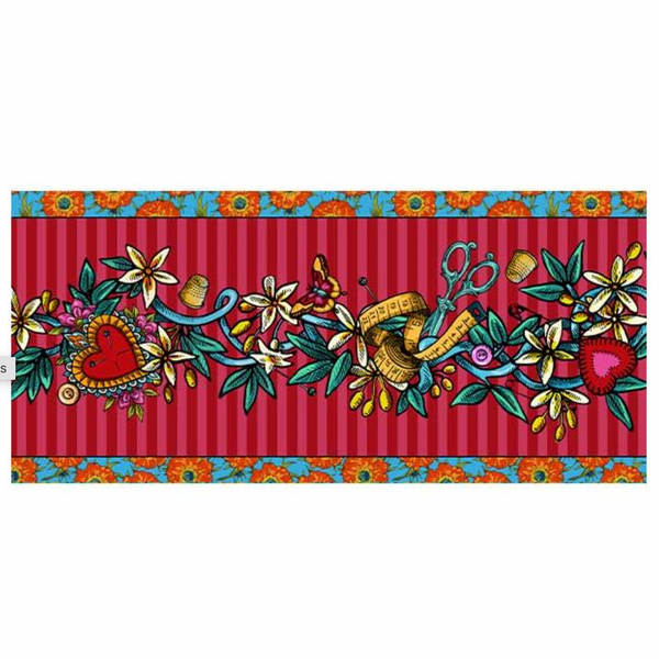 Velvet Border: Odile Bailloeul 'Tatoo' Rouge / 'Tattoo' Red: 13cm wide: by the METRE