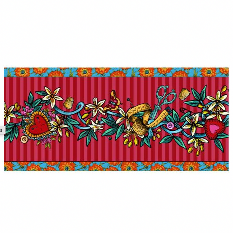 Velvet Border: Odile Bailloeul 'Tatoo' Rouge / 'Tattoo' Red: 13cm wide: by the METRE