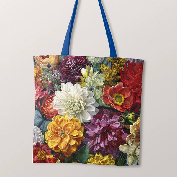 PRECUT PANEL: Waterproof Canvas TOTE BAG Panel: Approx 40cm x 45cm: Autumn Dahlia Blooms