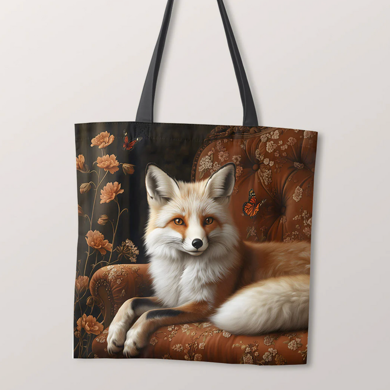 PRECUT PANEL: Waterproof Canvas TOTE BAG Panel: Approx 40cm x 45cm: Fox on Sofa