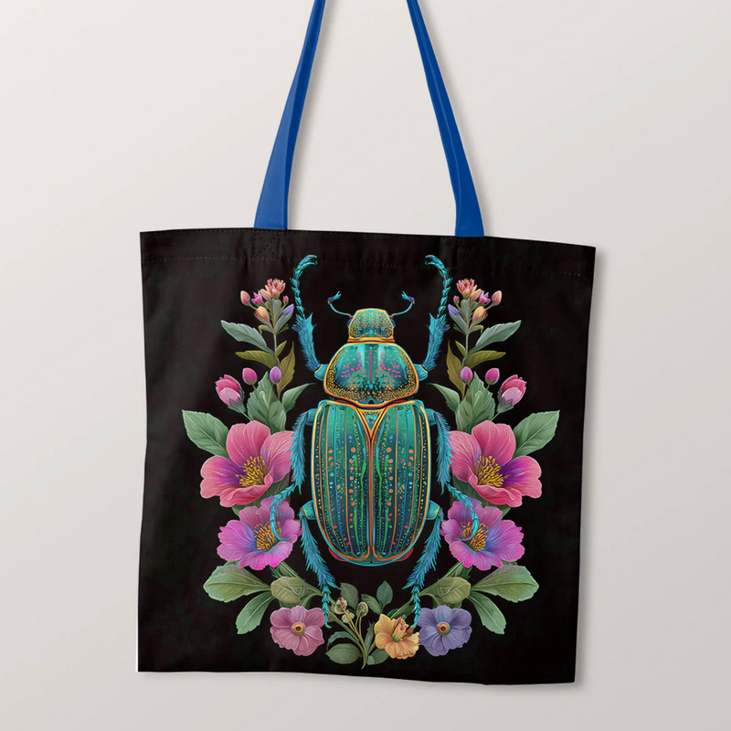 PRECUT PANEL: Waterproof Canvas TOTE BAG Panel: Approx 40cm x 45cm: Beetle with Blooms