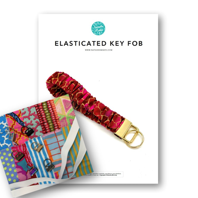 KIT with Instructions: Elasticated Key Fob: Strips of KFC fabric + Key Fobs + Elastic: Pastel option