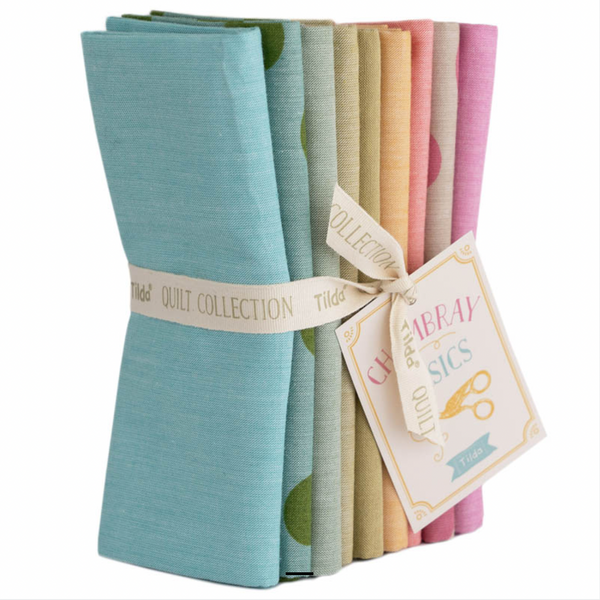 Tilda | Chambray Basics: Bundle of Nine 50 x 55cm Fat Quarters: TD300218 SPRING PASTELS