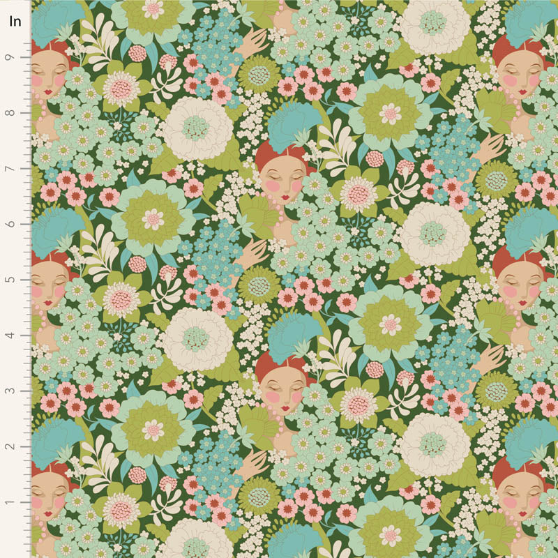 Tilda | Wallflower Collection: 100605 'Wallflower' Green: by the ½m