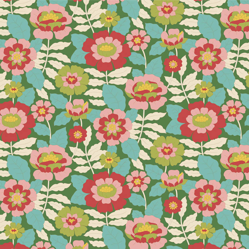 Tilda | Wallflower Collection: 100609 'Beverly' Green: by the ½m