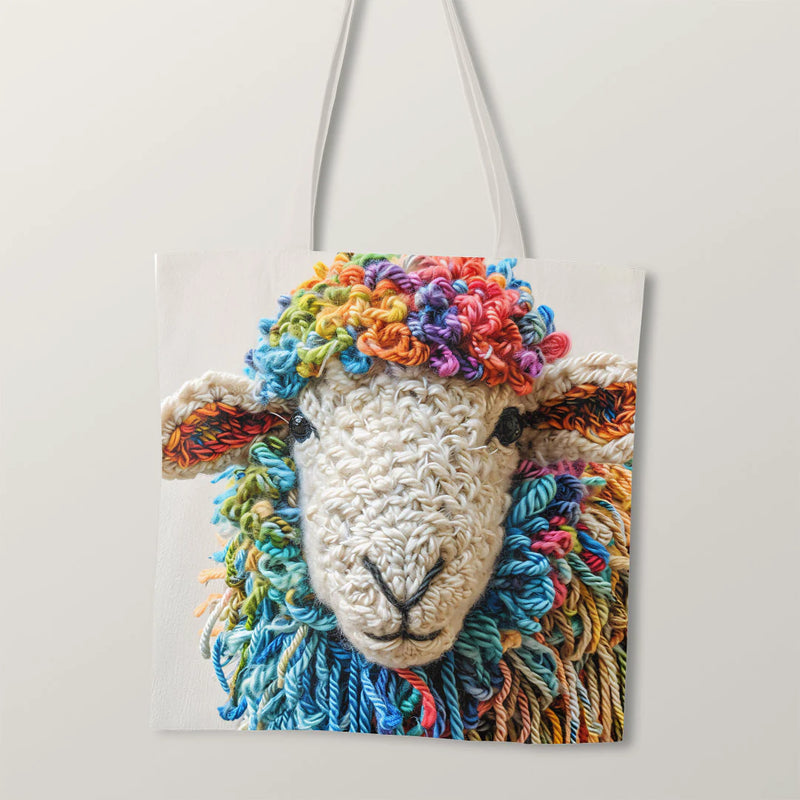 PRECUT PANEL: Waterproof Canvas TOTE BAG Panel: Approx 40cm x 45cm: Knitted Sheep