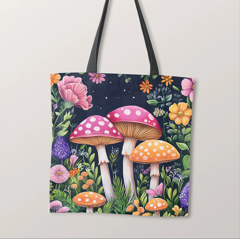 PRECUT PANEL: Waterproof Canvas TOTE BAG Panel: Approx 40cm x 45cm: Floral Mushrooms