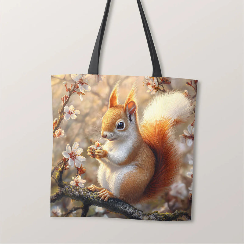 PRECUT PANEL: Waterproof Canvas TOTE BAG Panel: Approx 40cm x 45cm: Spring Squirrel