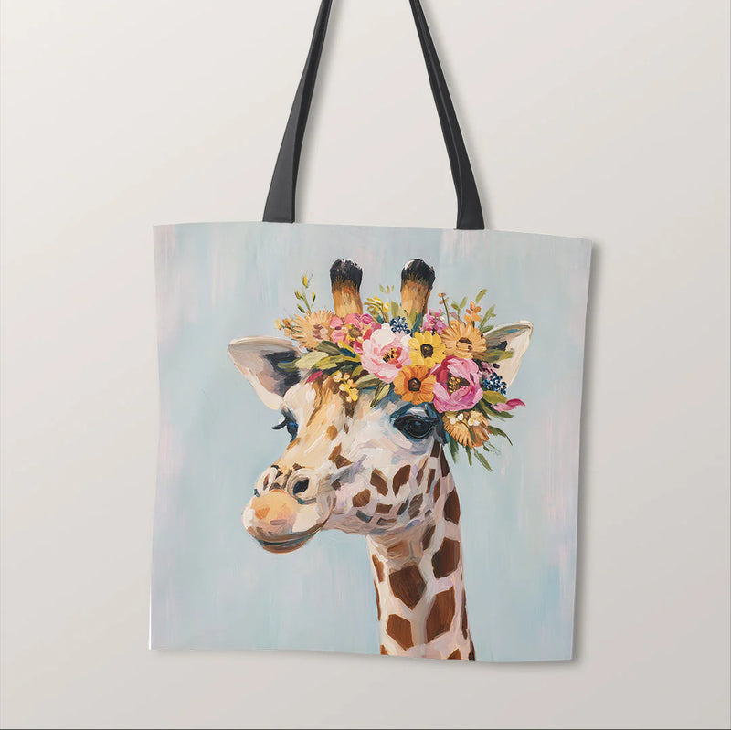 PRECUT PANEL: Waterproof Canvas TOTE BAG Panel: Approx 40cm x 45cm: Floral Crowned Giraffe