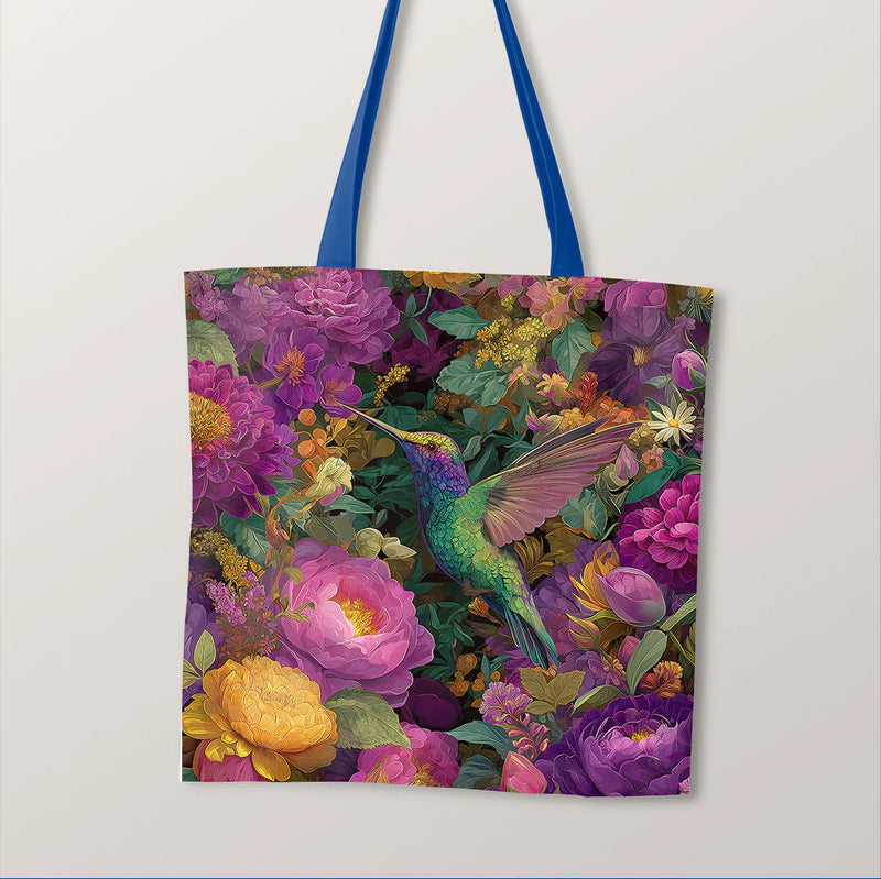 PRECUT PANEL: Waterproof Canvas TOTE BAG Panel: Approx 40cm x 45cm: Floral Hummingbird