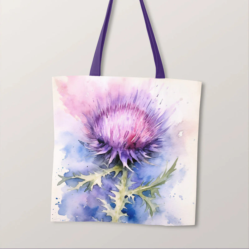 PRECUT PANEL: Waterproof Canvas TOTE BAG Panel: Approx 40cm x 45cm: Watercolour Thistle