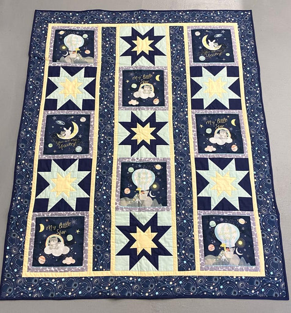 SAMPLE SALE: Item 53: Jennifer Ellory for P&B Fabrics | Star Bright 'Double Star' Quilt (Animal Blocks) backed with brushed cotton