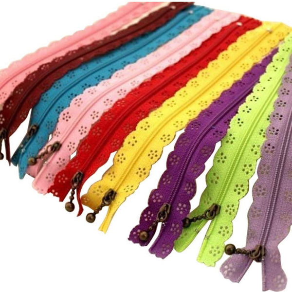 SPECIAL BUY: Pack of 10 Assorted Lace Zips (20cm size)