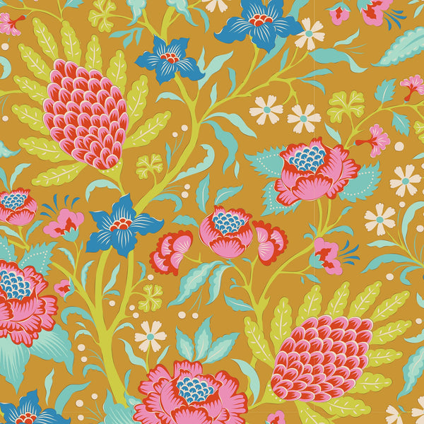 Tilda | Bloomsville Collection: 100516 'Flowertangle' in Mustard: by the 1/2m