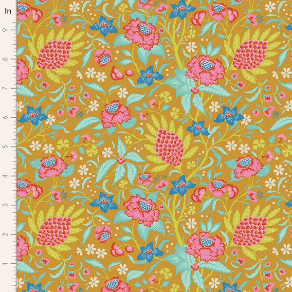 BOLT END SALE: Tilda | Bloomsville Collection: 100516 'Flowertangle' in Mustard: Approx 1m