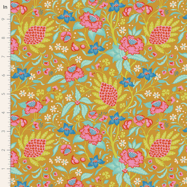 Tilda | Bloomsville Collection: 100516 'Flowertangle' in Mustard: by the 1/2m