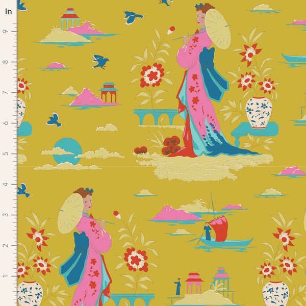 Tilda | Bloomsville Collection: 100518 'Garden Vista' in Light Corn: by the 1/2m