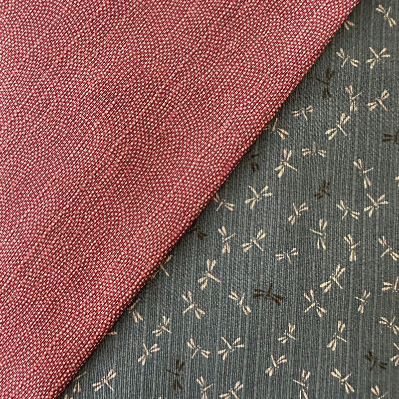 Sevenberry | Kasuri Cotton Printed Shantung 'Two Sided Mini Dragonfly' Light Blue/Red 88235D2-4: Approx 45" PRECUT Length