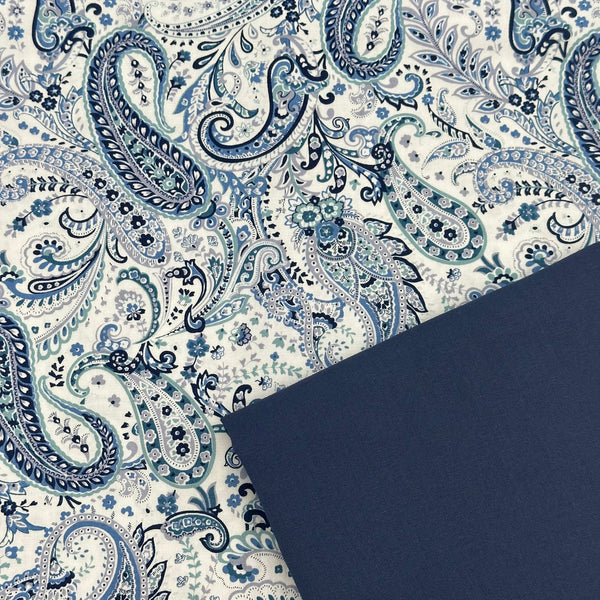 Half Metre Heaven: Sevenberry | Stylish Vintage Cotton Printed 'Big Paisley' White Navy with Navy