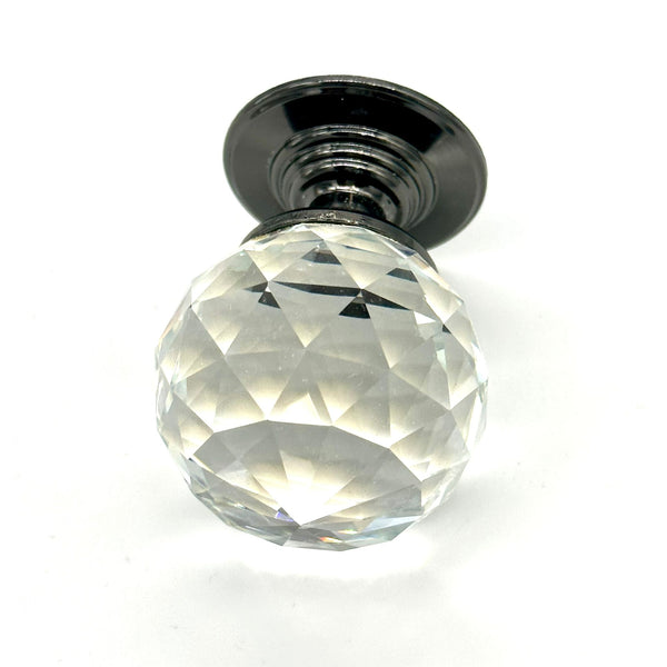 HARDWARE: 35mm Faceted Crystal Ball Effect Knob with Round Gunmetal Base: CLEAR