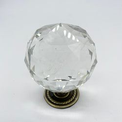 HARDWARE: 60mm Faceted Crystal Ball Effect Knob with Round Antique Brass Base: CLEAR