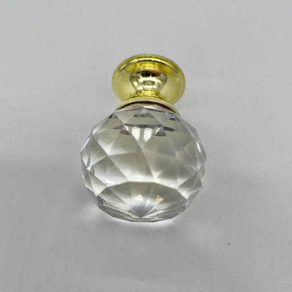 HARDWARE: 30mm Faceted Crystal Ball Effect Knob with Round Gold Colour Base: CLEAR