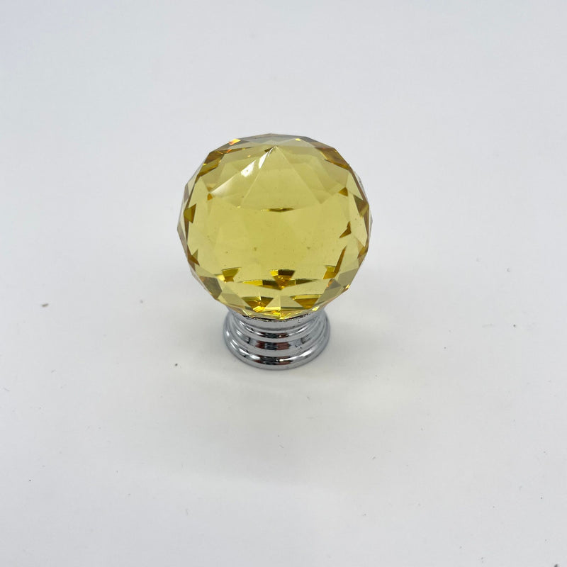 HARDWARE: 30mm Faceted Crystal Ball Effect Knob with Round Silver Colour Base: GOLD (YELLOW DIAMOND)