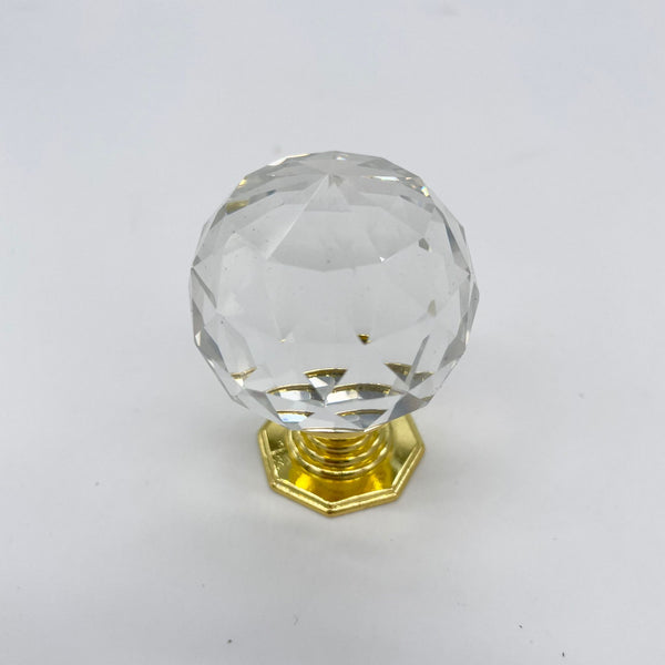 HARDWARE: 40mm Faceted Crystal Ball Effect Knob with OCTAGON Gold Colour Base: CLEAR