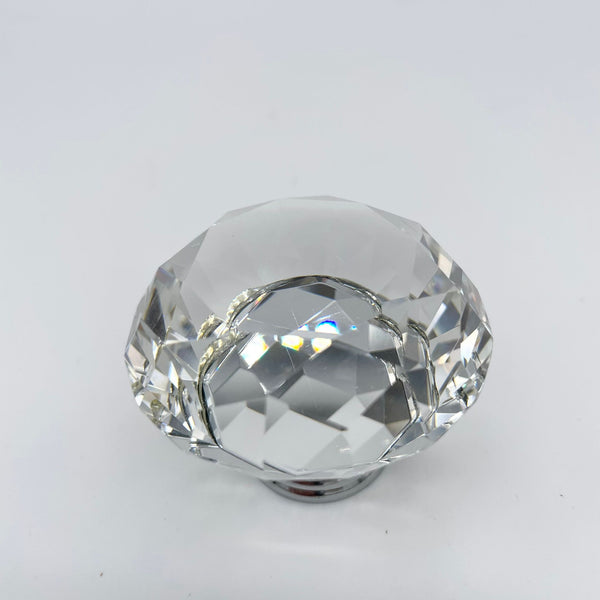HARDWARE: 50mm Diamond Crystal Door Knob with Chrome Base: CLEAR