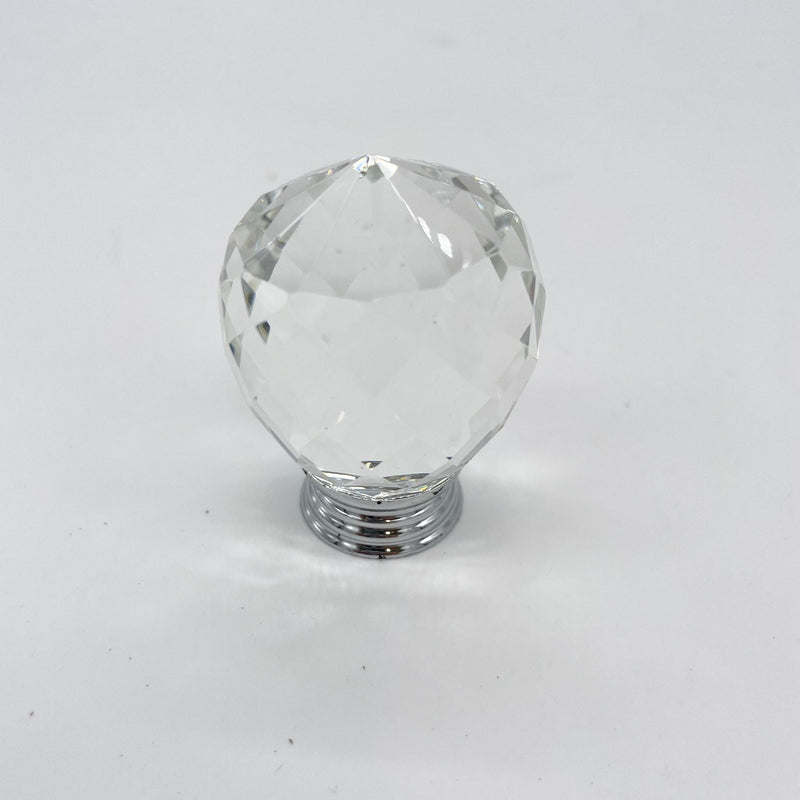 HARDWARE: 40mm Faceted PINEAPPLE Crystal Effect Knob with Round Silver Colour Base: CLEAR