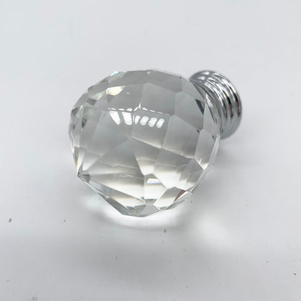 HARDWARE: 40mm Faceted PINEAPPLE Crystal Effect Knob with Round Silver Colour Base: CLEAR