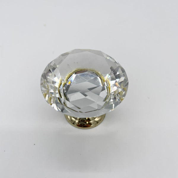 HARDWARE: 40mm Diamond Crystal Door Knob with Gold Colour Base: CLEAR