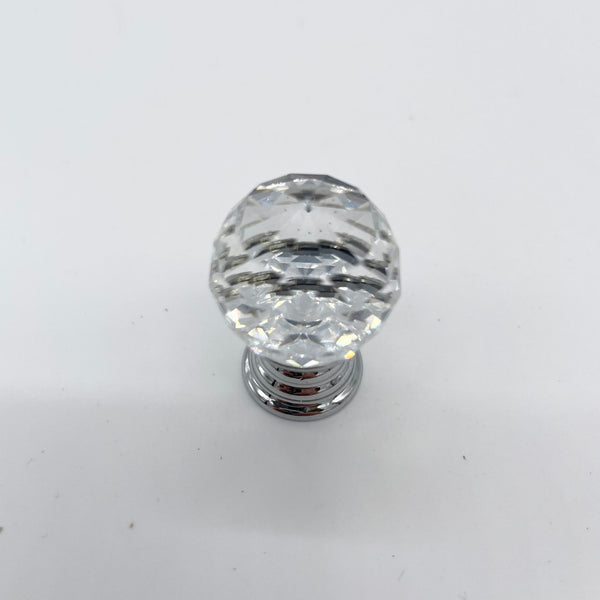 HARDWARE: 30mm Faceted Crystal Ball Effect Knob with Round Silver Colour Base: CLEAR