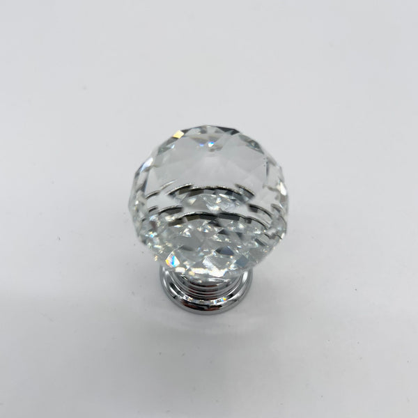 HARDWARE: 25mm Faceted Crystal Ball Effect Knob with Round Silver Colour Base: CLEAR