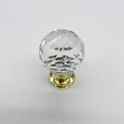 HARDWARE: 30mm Faceted Crystal Ball Effect Knob with Round GOLD Colour Base: CLEAR