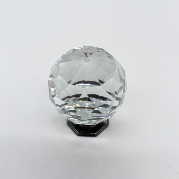 HARDWARE: 40mm Faceted Crystal Ball Effect Knob with OCTAGON Gunmetal Colour Base: CLEAR