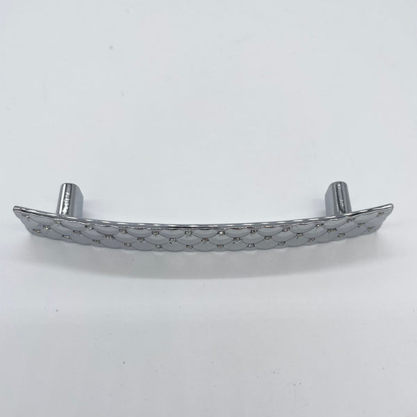 HARDWARE: 130mm Cushioned / Quilted Effect Diamante Door Handle in Silver Chrome finish