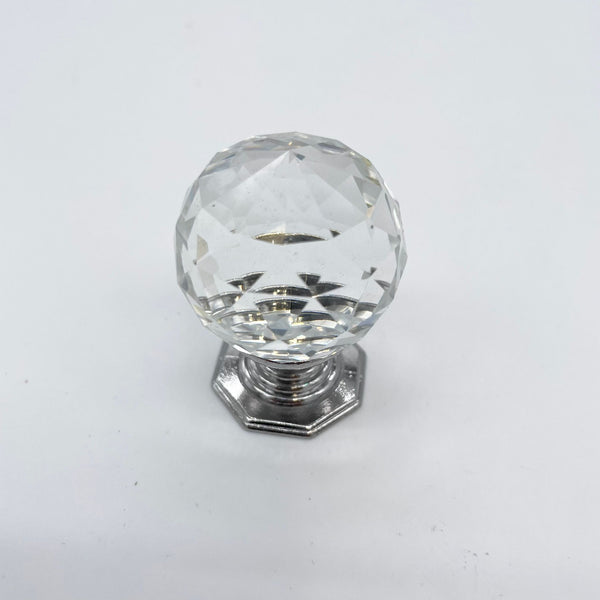 HARDWARE: 35mm Faceted Crystal Ball Effect Knob with Octagon Silver Base: CLEAR
