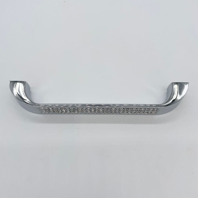 HARDWARE: 145mm Straight  with (Triple Row) Diamanté Crystals Door Handle in Silver Chrome finish
