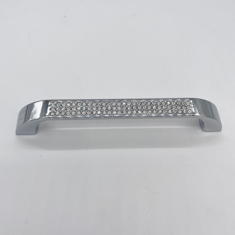 HARDWARE: 145mm Straight  with (Triple Row) Diamanté Crystals Door Handle in Silver Chrome finish