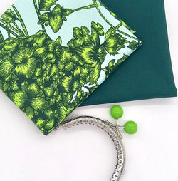 FABRIC KIT + HARDWARE: 8.5cm Kiss Clasp Purse: FQ Studio KM | The Garden of Earthly Delights 'Fresco' + FQ Bottle