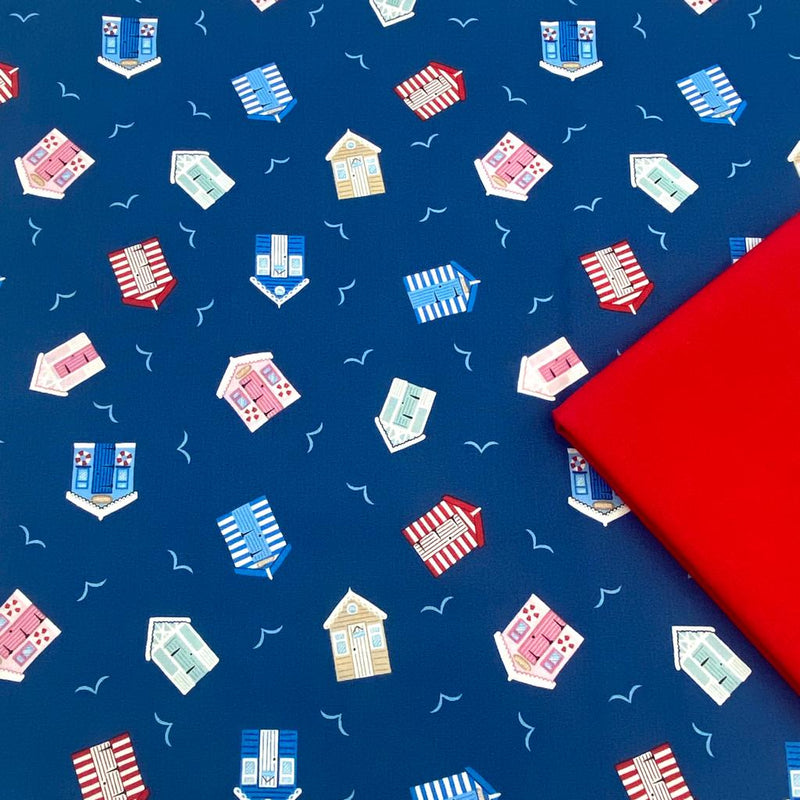 Half Metre Heaven: Lewis & Irene | Small Things... Coastal: 'Beach Huts' on Dark Blue - SM61.3 with Cardinal