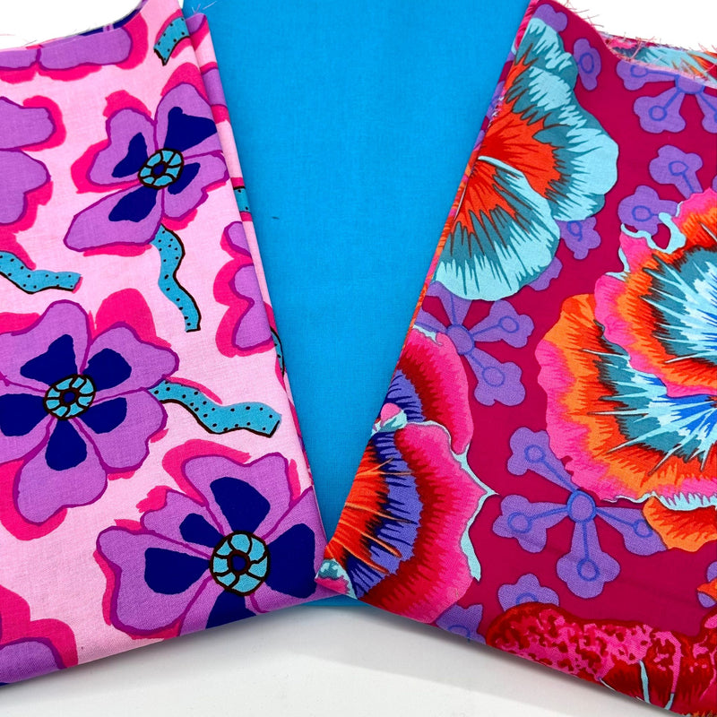HALF METRE TRIO: Kaffe Fassett Collective 'Floating Hibiscus' Red + 'C ...