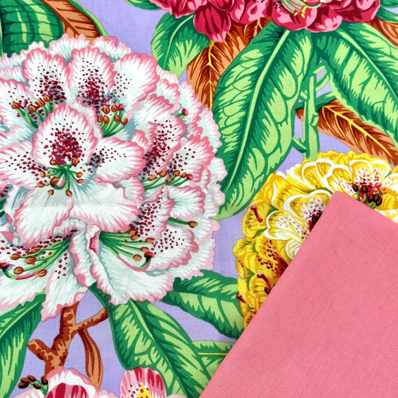 Half Metre Heaven: Kaffe Fassett Collective | August 2023 'Rhododendrons' Lavender PWPJ124 with Coral