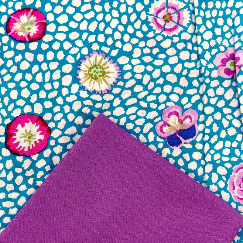 Half Metre Heaven: Kaffe Fassett Collective 'Guinea Flower' Turquoise GP59.TURQUOISE with Lavender