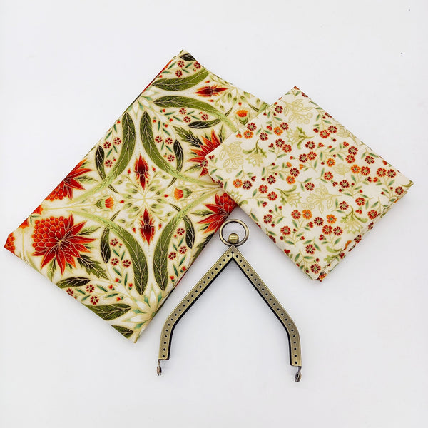 FABRIC KIT with HARDWARE: V Clasp Bag: Leesa Chandler | 1/2m Melba 'Tile' + FQ Small Floral: CREAM ORANGE