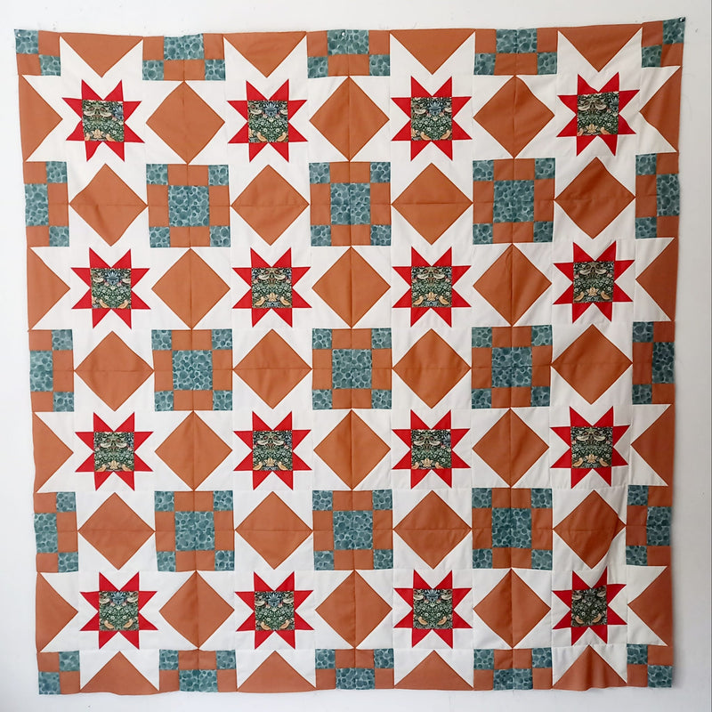 FABRIC KIT: Shadow Star Quilt: Morris & Co 'Strawberry Thief Mini' Marine with BISCUIT & PAPRIKA Option