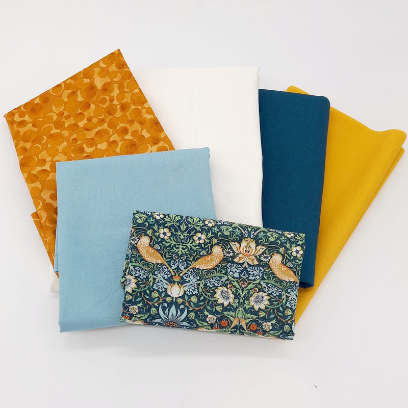FABRIC KIT: Shadow Star Quilt: Morris & Co 'Strawberry Thief Mini' Marine with IVORY & DUCKEGG Option