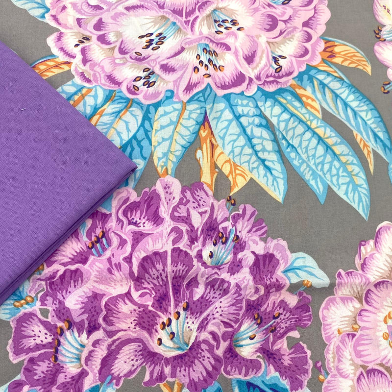 Half Metre Heaven: Kaffe Fassett Collective | August 2023 'Rhododendrons' Grey PWPJ124 with Amethyst