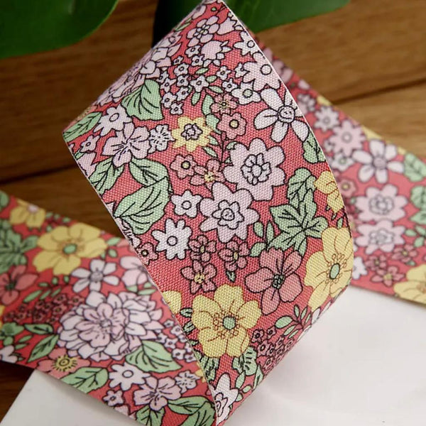 Ribbon | 'Floral Print' PINK 25mm Wide: by the METRE